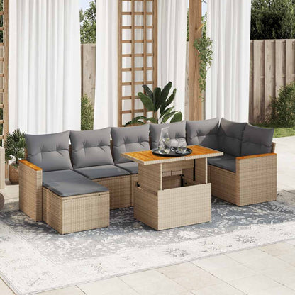 Set Divano da Giardino 8 pz con Cuscini Beige Polyrattan Acacia | homemem39