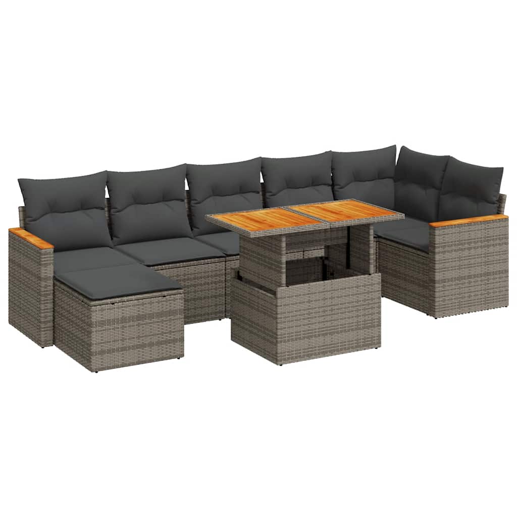 Set Divano da Giardino 8pz con Cuscini Grigio Polyrattan Acacia | homemem39