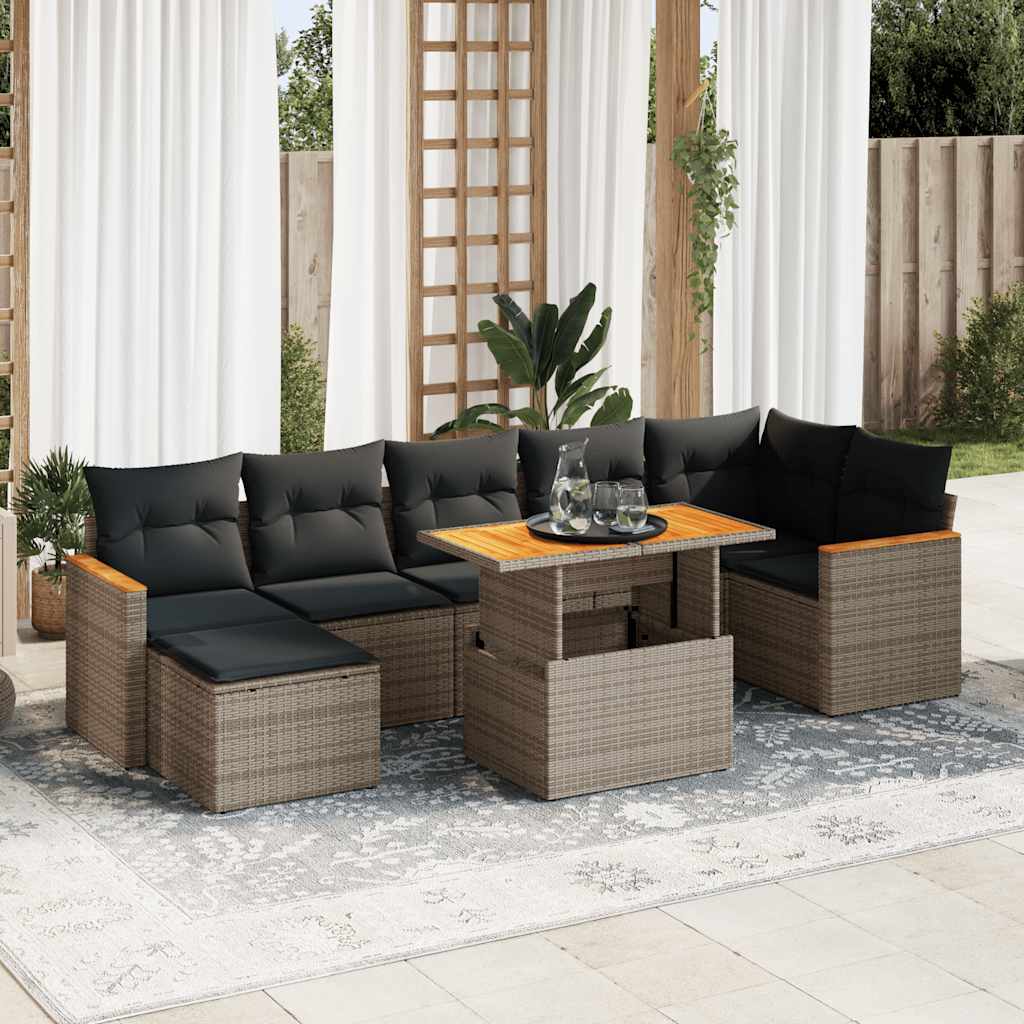 Set Divano da Giardino 8pz con Cuscini Grigio Polyrattan Acacia | homemem39