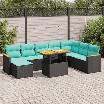 Set Divani da Giardino 9 pz con Cuscini Nero in Polyrattan | homemem39