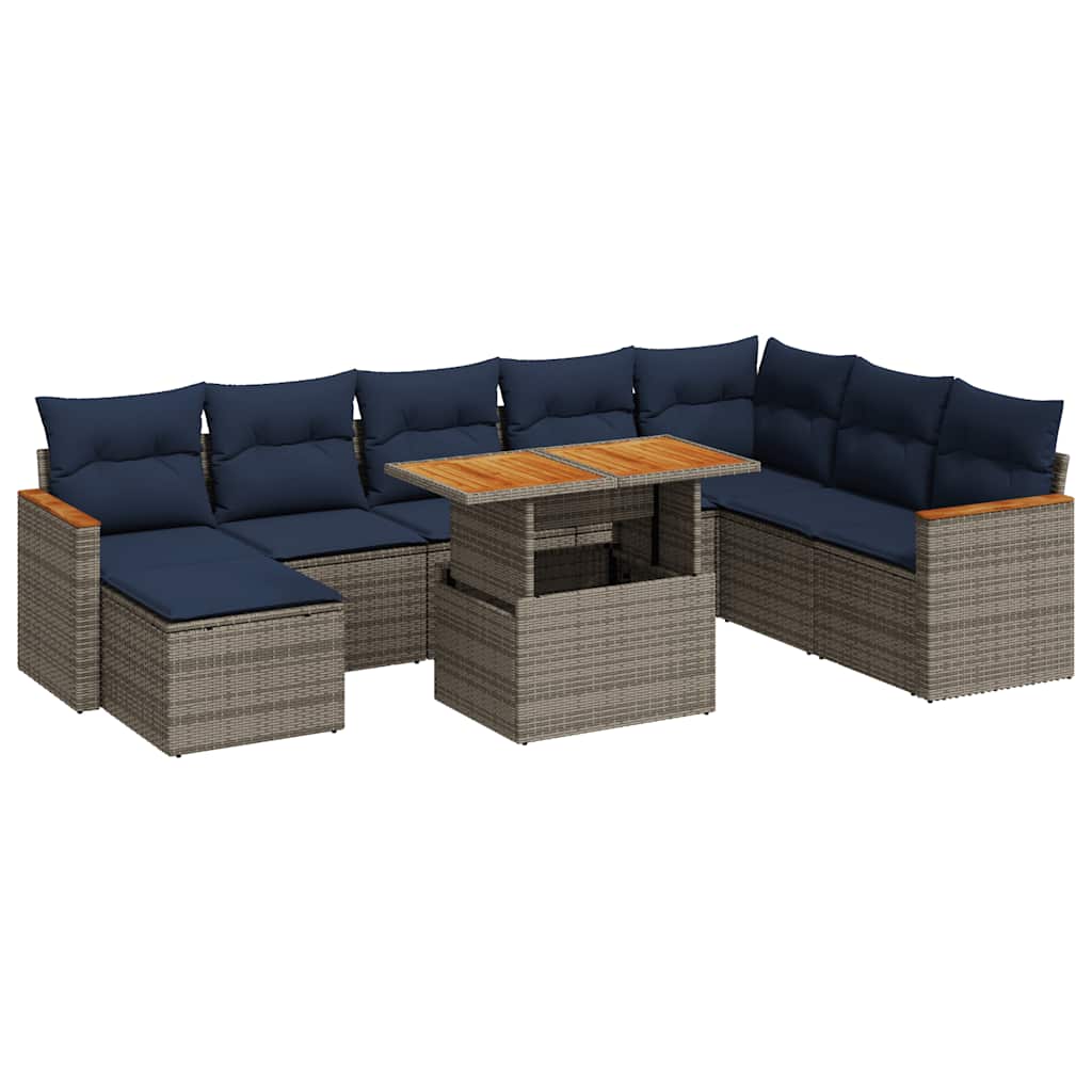 Set Divano da Giardino 9 pz con Cuscini Grigio in Polyrattan | homemem39