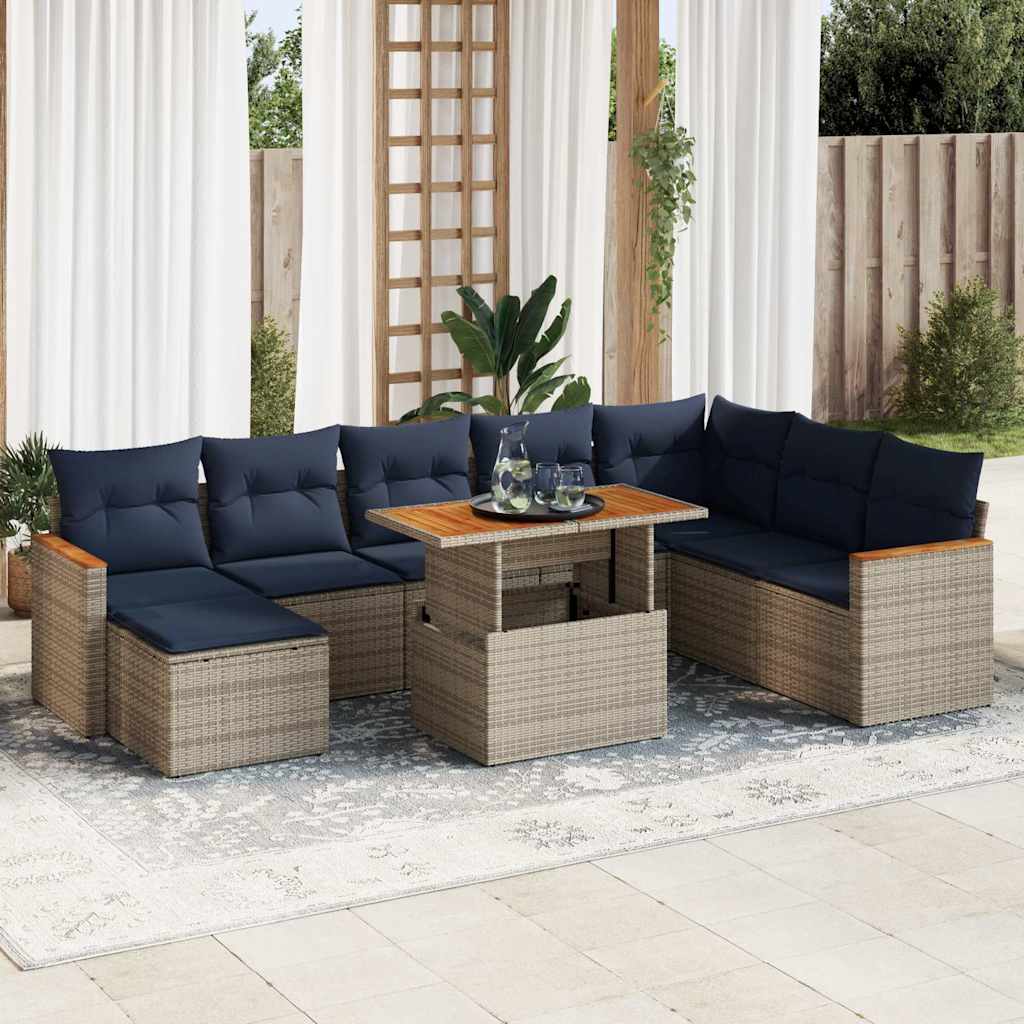Set Divano da Giardino 9 pz con Cuscini Grigio in Polyrattan | homemem39