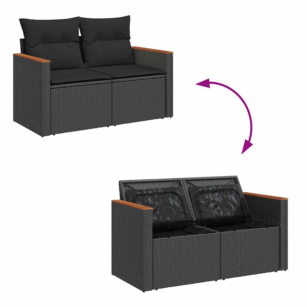Set Divani Giardino 10pz con Cuscini Nero in Polyrattan Acacia | homemem39