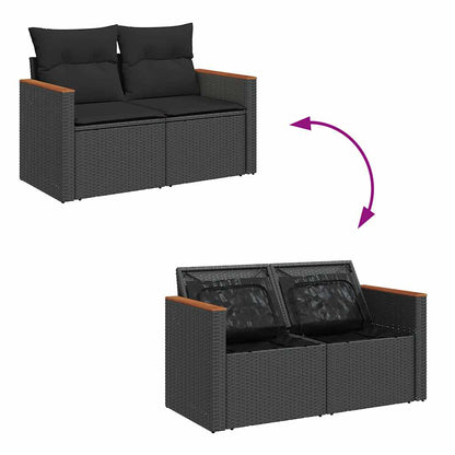 Set Divani Giardino 10pz con Cuscini Nero in Polyrattan Acacia | homemem39