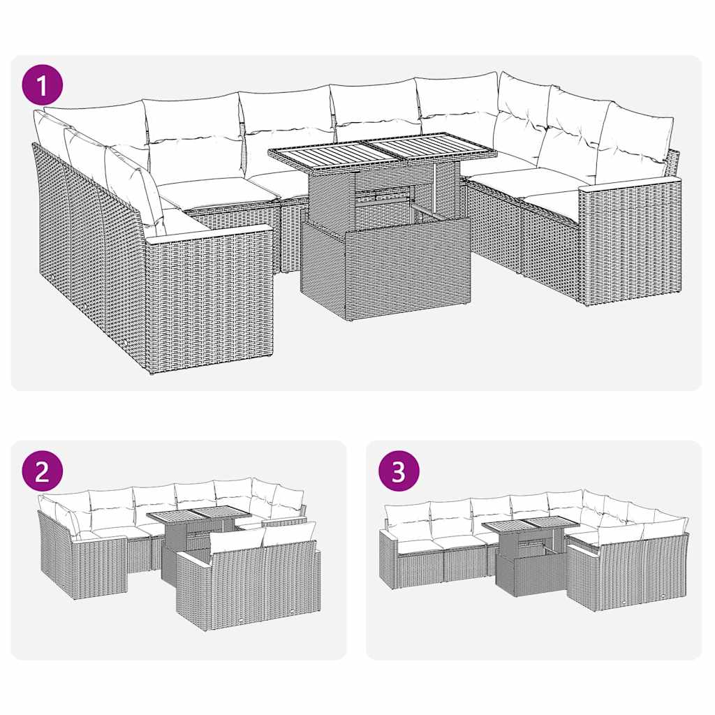 Set Divani Giardino 10pz con Cuscini Nero in Polyrattan Acacia | homemem39