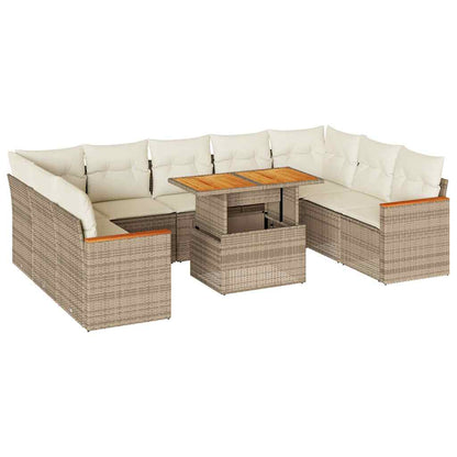 Divano da Giardino 10 pz con Cuscini Beige in Polyrattan Acacia