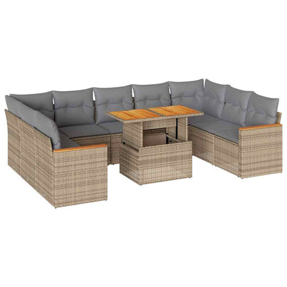 Divano da Giardino 10 pz con Cuscini Beige in Polyrattan Acacia | homemem39
