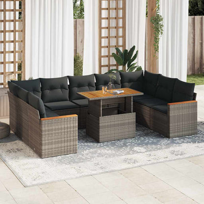 Divano Giardino 10 pz con Cuscini Grigio in Polyrattan Acacia | homemem39