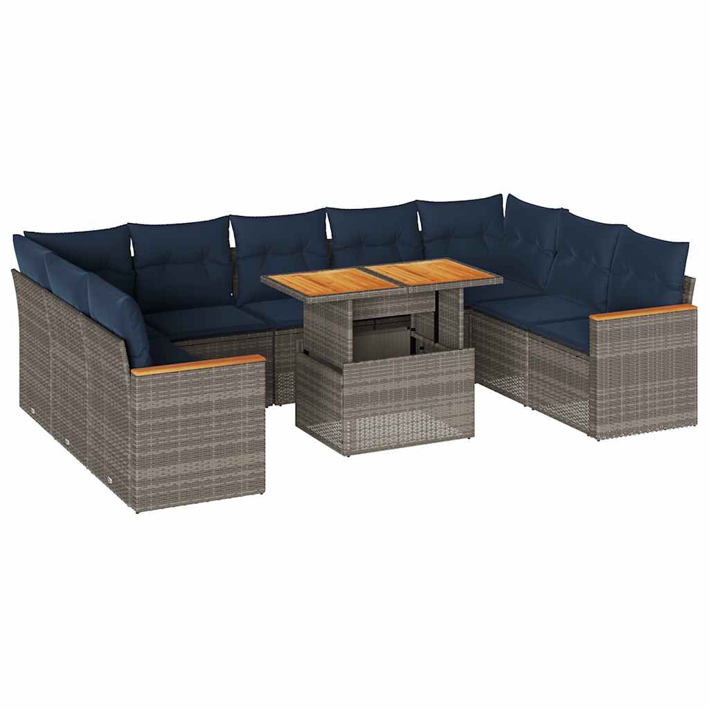 Set Divano da Giardino 10 pz con Cuscini Grigio in Polyrattan