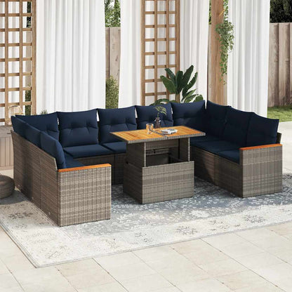 Set Divano da Giardino 10 pz con Cuscini Grigio in Polyrattan | homemem39