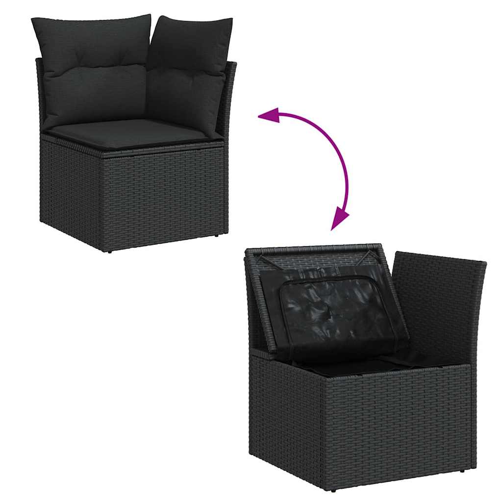 Set Divani da Giardino 11 pz con Cuscini Polyrattan Acacia Nero | homemem39