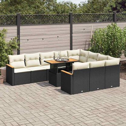 Set Divani da Giardino 11 pz con Cuscini Polyrattan Acacia Nero | homemem39