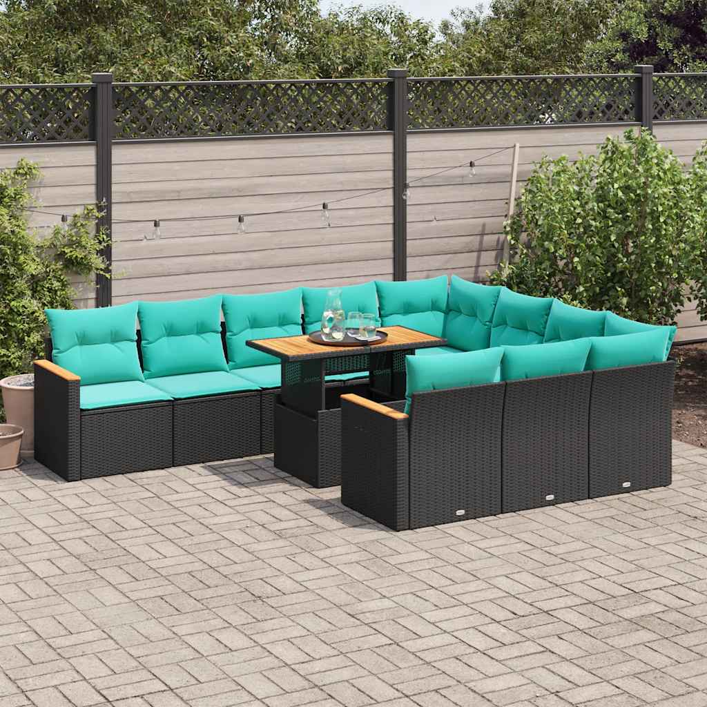 Set Divani da Giardino 11 pz con Cuscini in Polyrattan Nero | homemem39