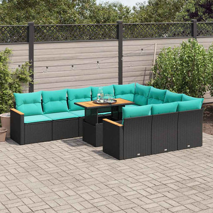 Set Divani da Giardino 11 pz con Cuscini in Polyrattan Nero | homemem39