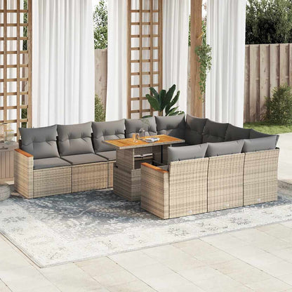 Set Divani da Giardino 11pz con Cuscini Beige Acacia Polyrattan | homemem39
