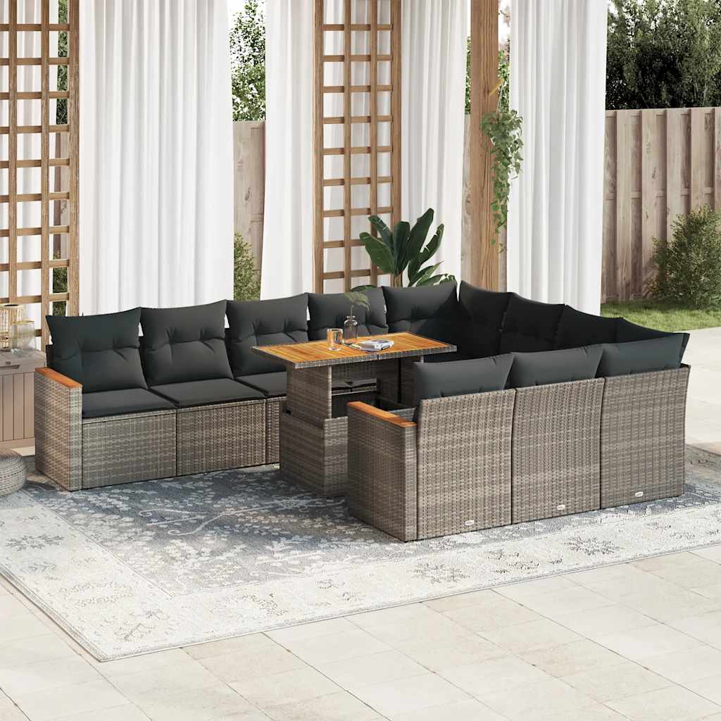 Set Divani Giardino 11 pz con Cuscini Polyrattan Acacia Grigio | homemem39
