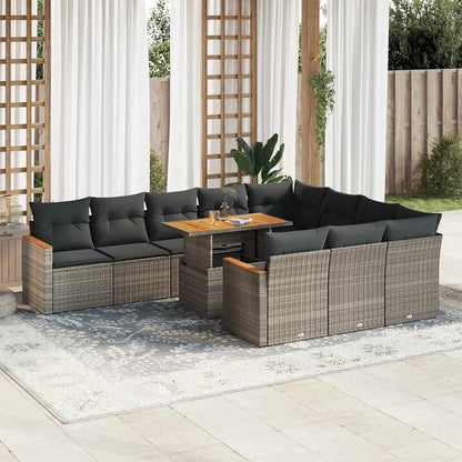 Set Divani Giardino 11 pz con Cuscini Polyrattan Acacia Grigio | homemem39