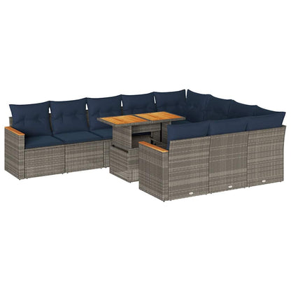 Set Divani da Giardino 11 pz con Cuscini in Polyrattan Grigio