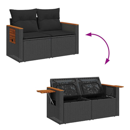 Set Divani da Giardino 5 pz con Cuscini Nero Polyrattan Acacia