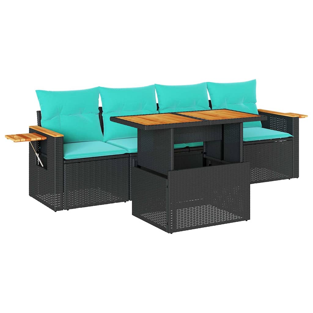 Set Divani da Giardino 5 pz con Cuscini in Polyrattan Nero
