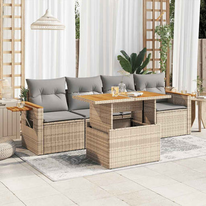 Set Divano da Giardino 5 pz con Cuscini Beige Polyrattan Acacia | homemem39