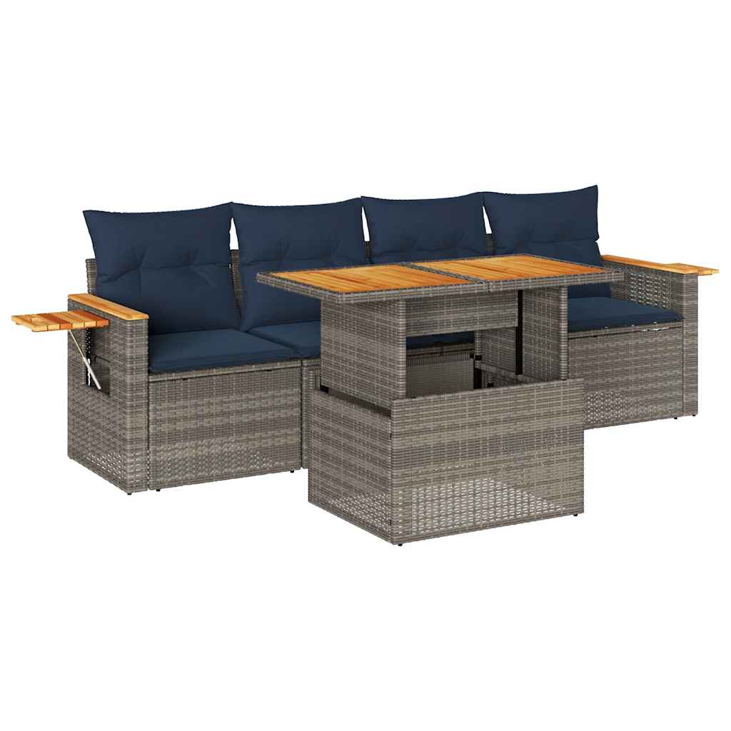 Set Divano da Giardino 5 pz con Cuscini Grigio in Polyrattan | homemem39