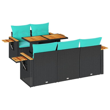 Set Divano da Giardino 6 pz con Cuscini Nero in Polyrattan | homemem39