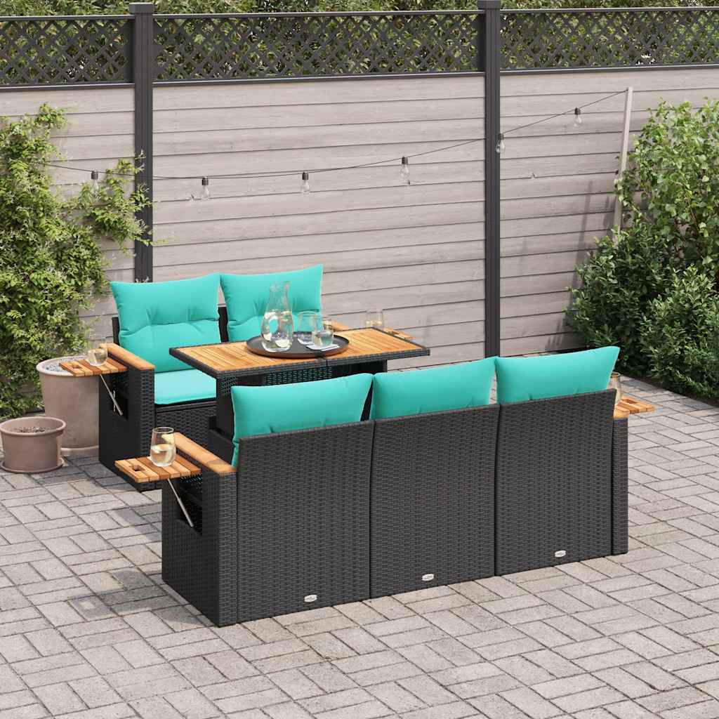 Set Divano da Giardino 6 pz con Cuscini Nero in Polyrattan | homemem39