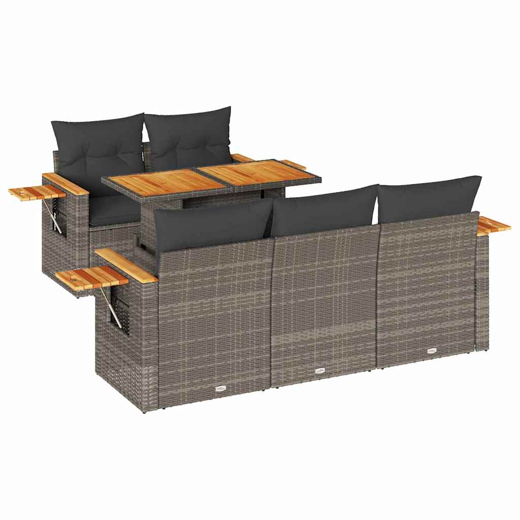 Set Divano da Giardino 6pz con Cuscini Grigio Polyrattan Acacia | homemem39