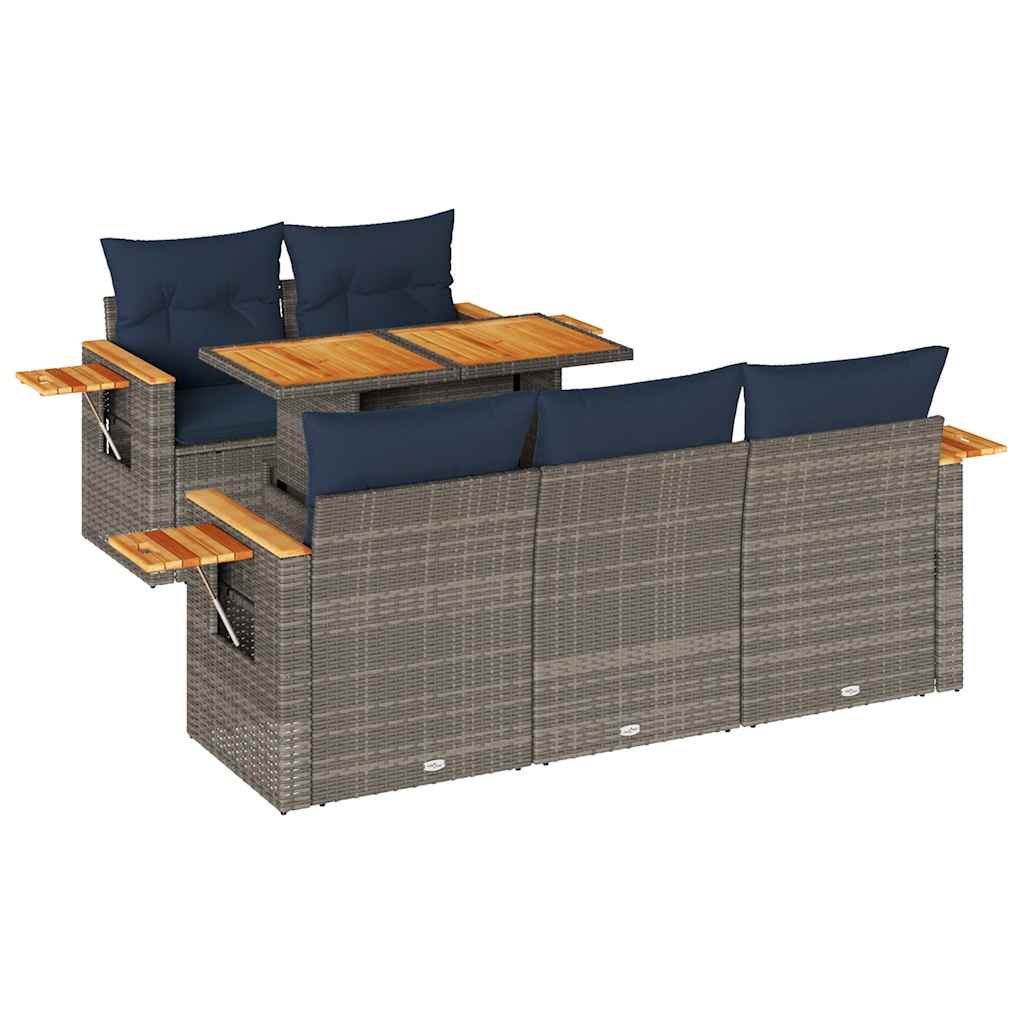 Set Divano da Giardino 6 pz con Cuscini Grigio in Polyrattan | homemem39