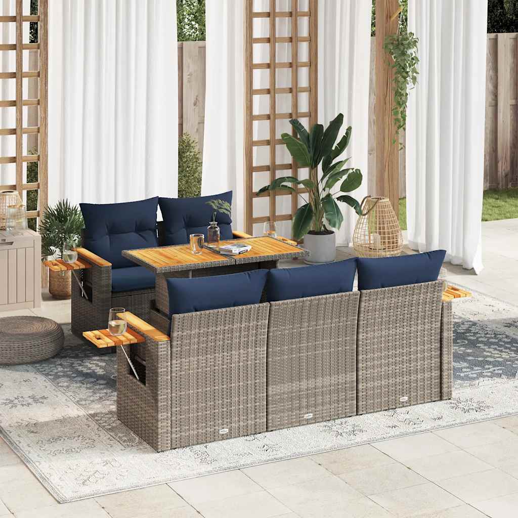 Set Divano da Giardino 6 pz con Cuscini Grigio in Polyrattan | homemem39