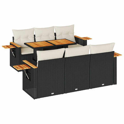 Set Divani da Giardino con Cuscini 7pz Nero Polyrattan Acacia | homemem39