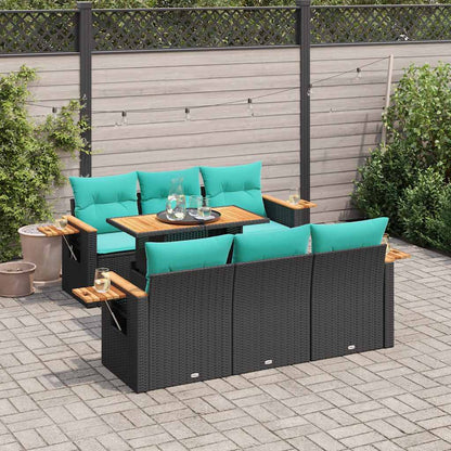Set Divani da Giardino con Cuscini 7pz Nero Polyrattan | homemem39