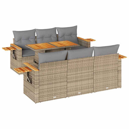 Set Divani da Giardino 7 pz con Cuscini Beige Polyrattan Acacia | homemem39