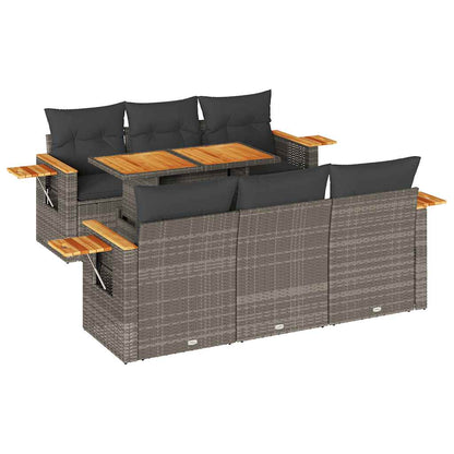 Set Divani da Giardino 7pz con Cuscini Grigio Polyrattan Acacia