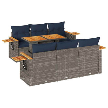 Set Divani da Giardino 7 pz con Cuscini Grigio in Polyrattan | homemem39