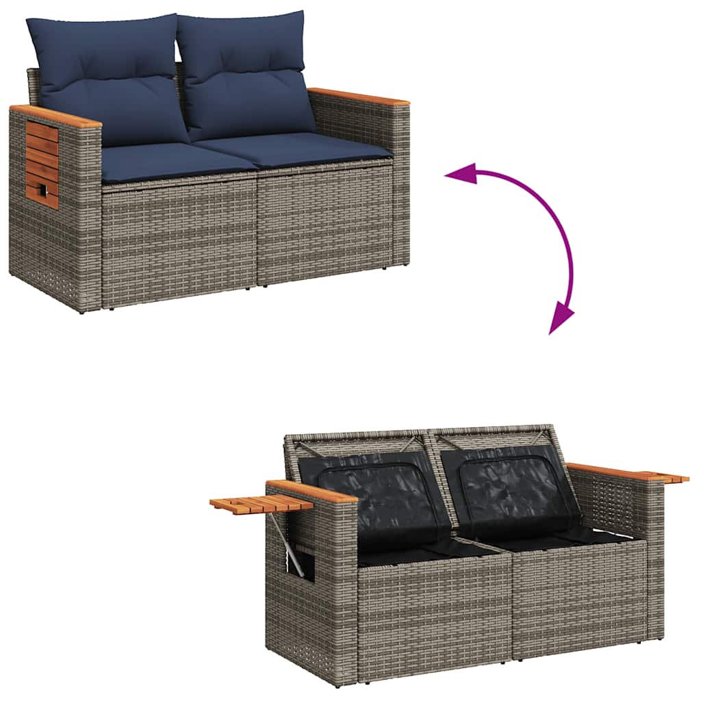 Set Divani da Giardino 7 pz con Cuscini Grigio in Polyrattan | homemem39