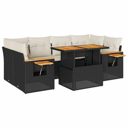 Set Divani da Giardino con Cuscini 7pz Nero Polyrattan Acacia