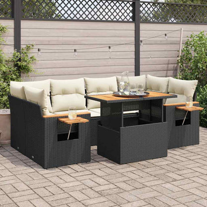 Set Divani da Giardino con Cuscini 7pz Nero Polyrattan Acacia