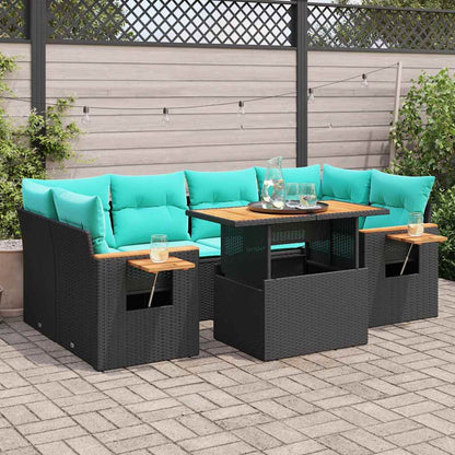 Set Divani da Giardino con Cuscini 7pz Nero Polyrattan