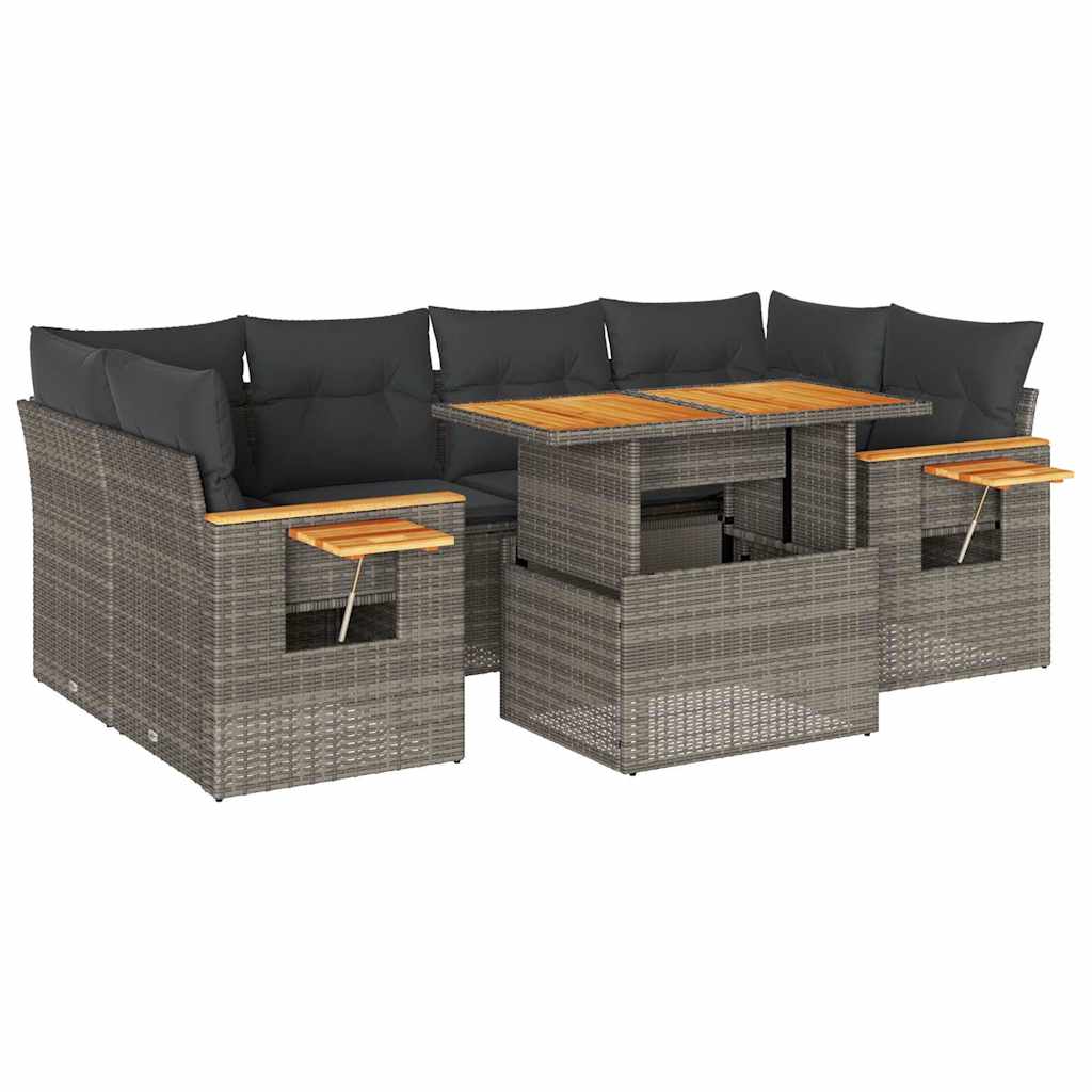 Set Divani da Giardino 7pz con Cuscini Grigio Polyrattan Acacia | homemem39
