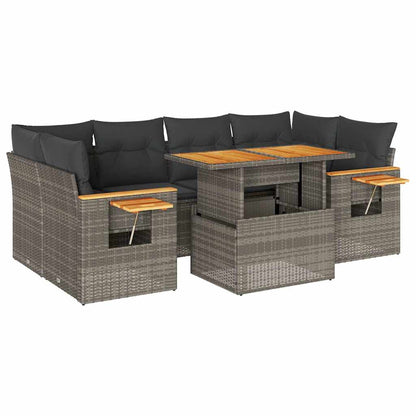 Set Divani da Giardino 7pz con Cuscini Grigio Polyrattan Acacia | homemem39