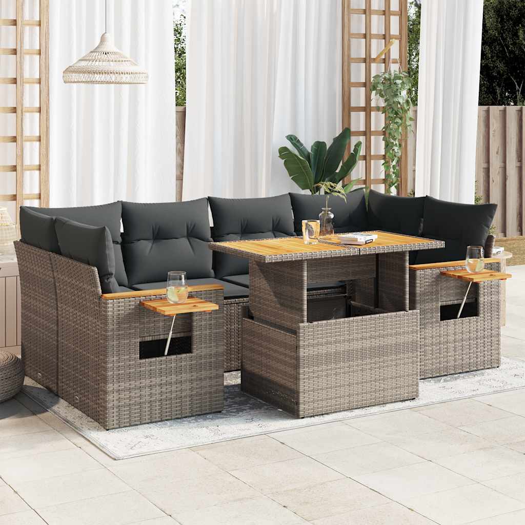 Set Divani da Giardino 7pz con Cuscini Grigio Polyrattan Acacia | homemem39