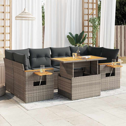 Set Divani da Giardino 7pz con Cuscini Grigio Polyrattan Acacia | homemem39