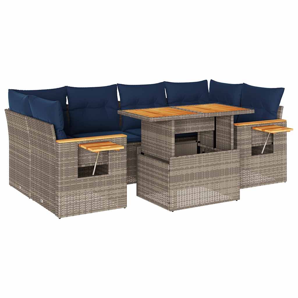 Set Divani da Giardino 7 pz con Cuscini Grigio in Polyrattan