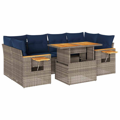 Set Divani da Giardino 7 pz con Cuscini Grigio in Polyrattan