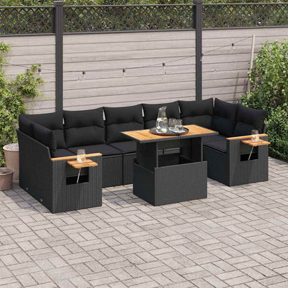 Set Divani da Giardino con Cuscini 8 pz Nero Polyrattan Acacia | homemem39