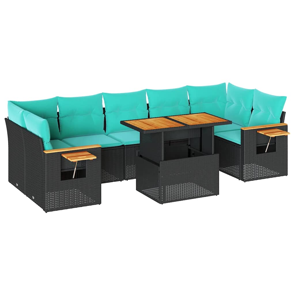 Set Divani da Giardino con Cuscini 8 pz Nero in Polyrattan | homemem39