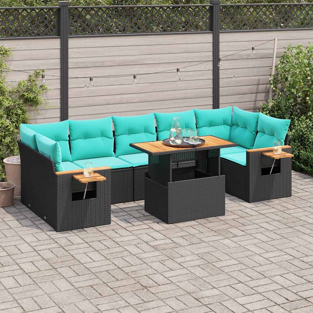 Set Divani da Giardino con Cuscini 8 pz Nero in Polyrattan | homemem39