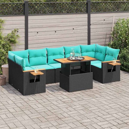 Set Divani da Giardino con Cuscini 8 pz Nero in Polyrattan | homemem39